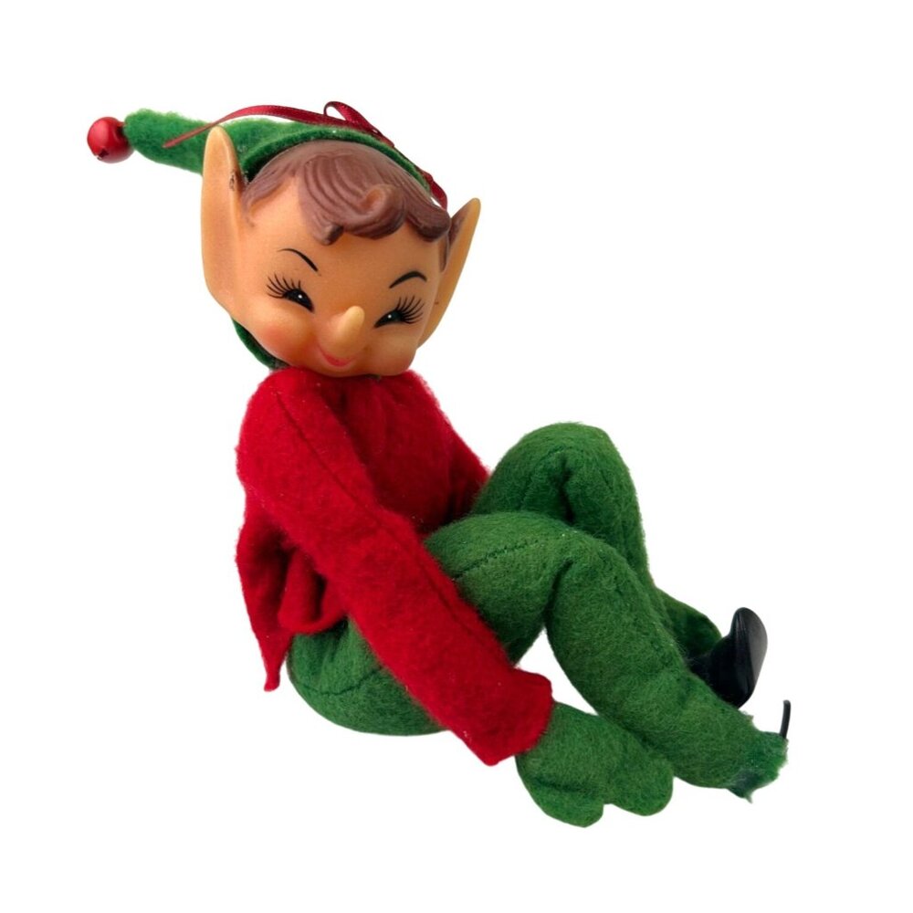 Vintage Rubber Face Elf Knee Hugger MCM Felt Pointy Nose Ears Christmas READ